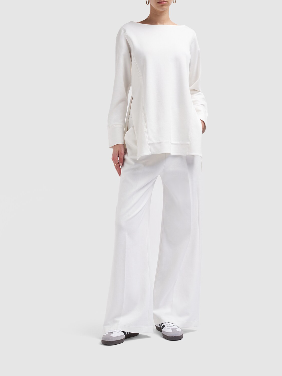 Shop Max Mara Canter Cotton Jersey Wide Pants In Off White