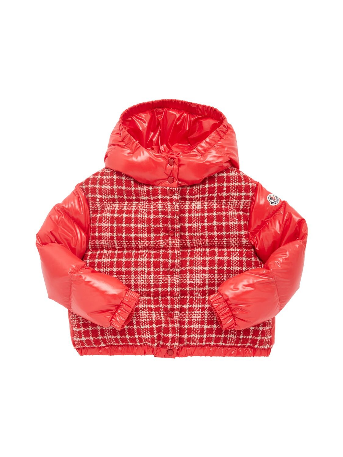 Moncler Kids' Dale Check Tweed & Nylon Down Jacket In Pink