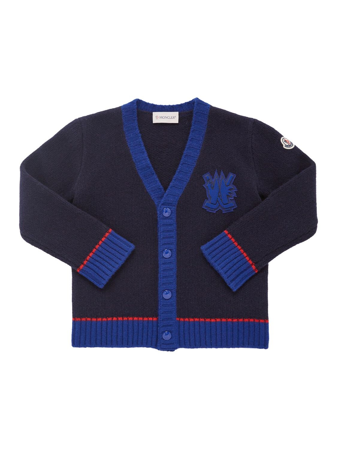 Moncler Kids' Carded Wool Cardigan In Dark Blue
