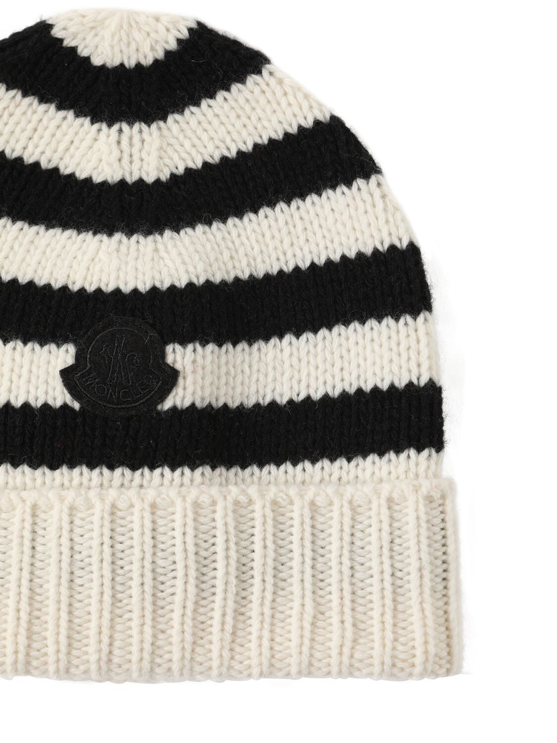 Shop Moncler Carded Wool Beanie In White,black