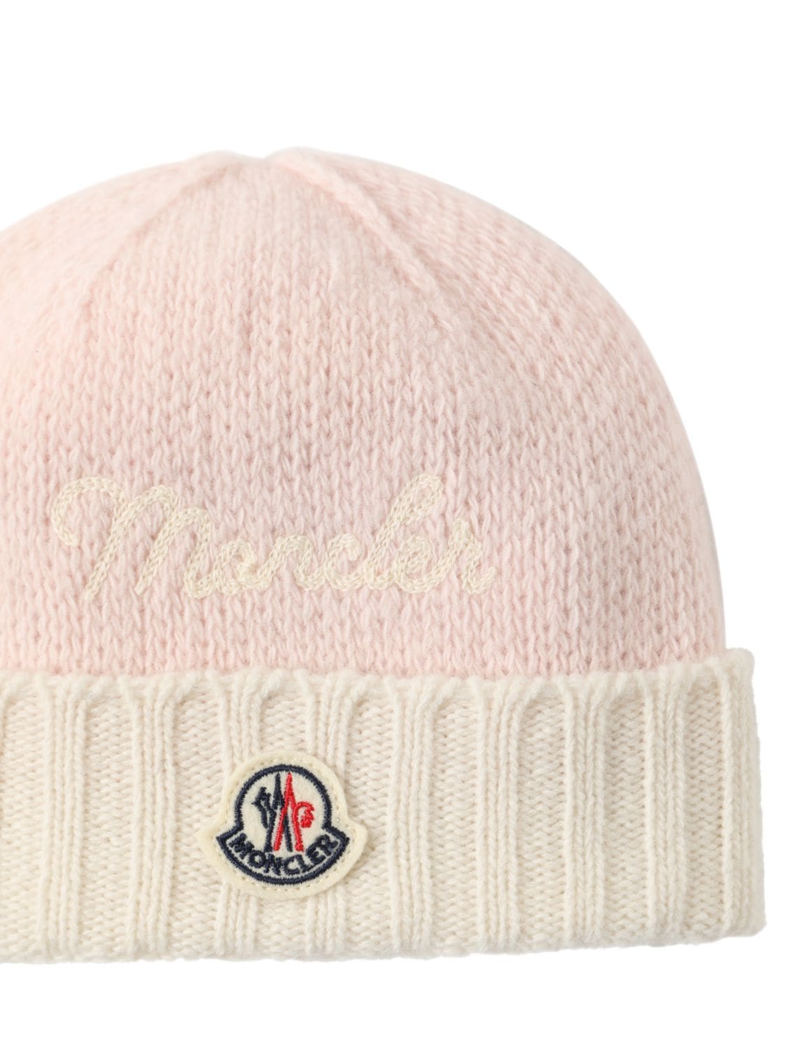 Shop Moncler Embroidered Wool Beanie In Pink