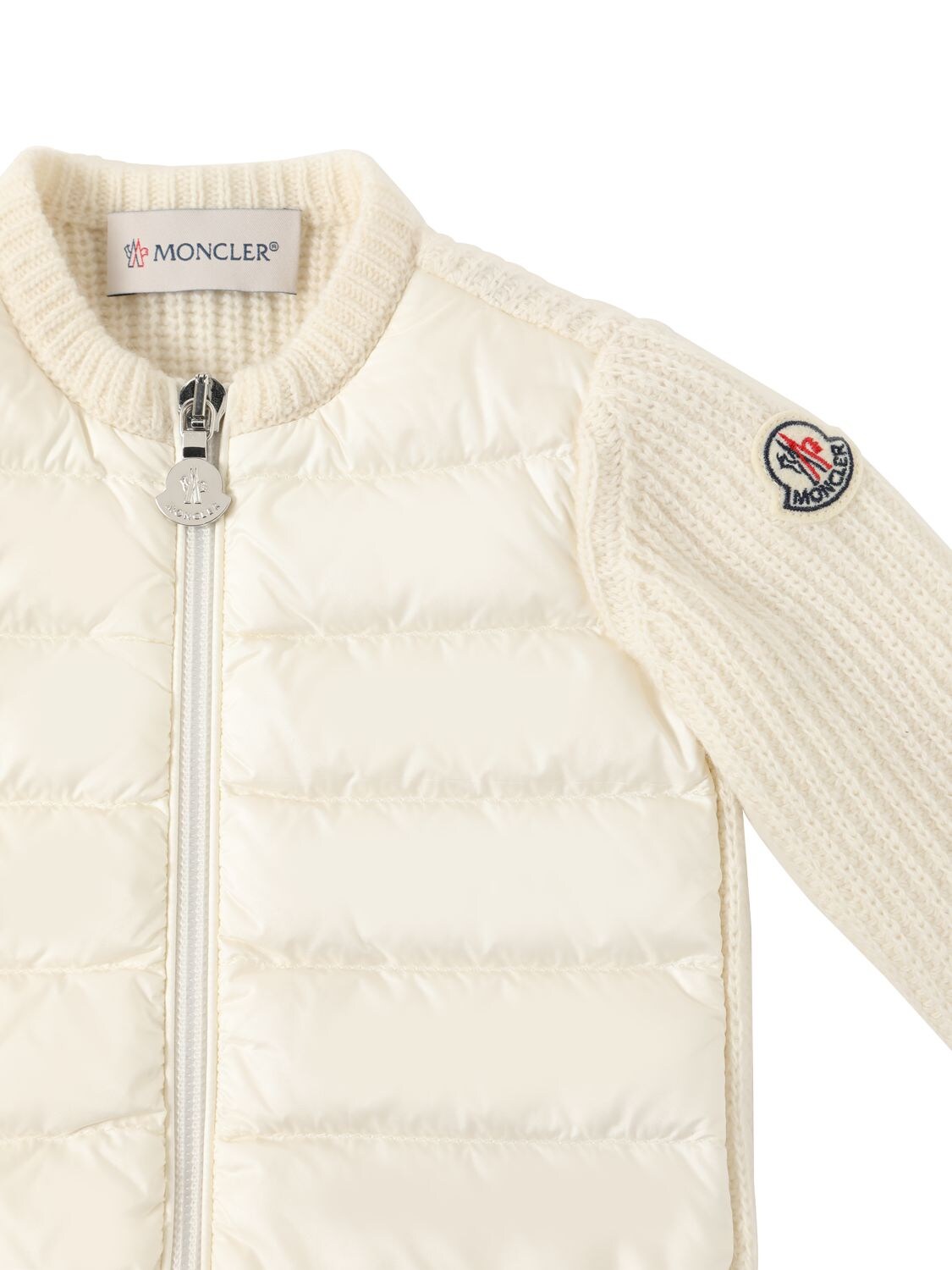 Shop Moncler Wool Tricot & Nylon Down Jacket In Natural