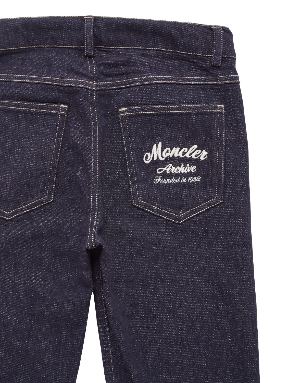 Shop Moncler Stretch Cotton Denim Jeans In Navy