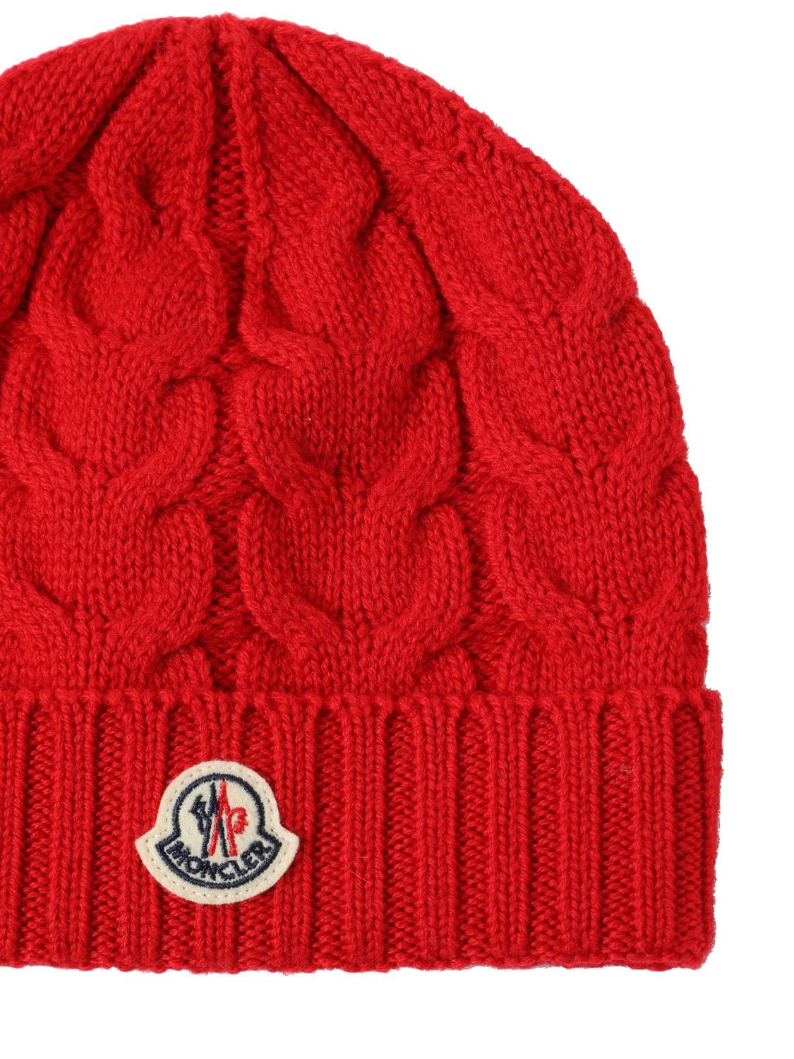 Shop Moncler Cable Knit Wool Beanie In Scarlet