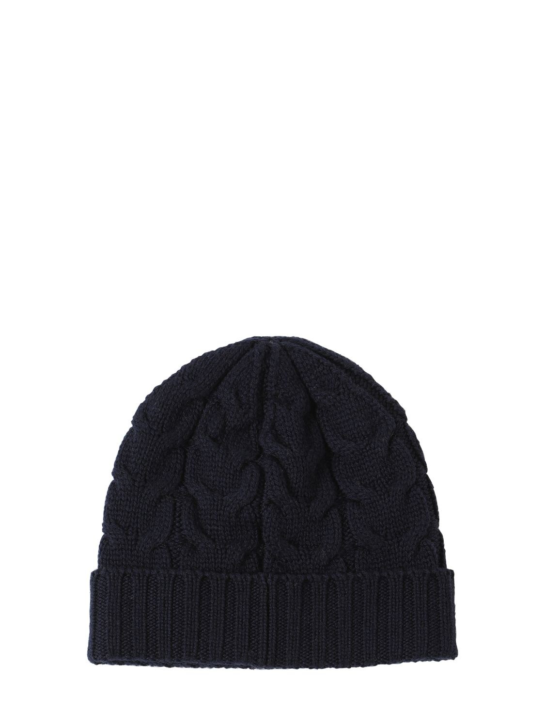 Shop Moncler Cable Knit Wool Beanie In Navy