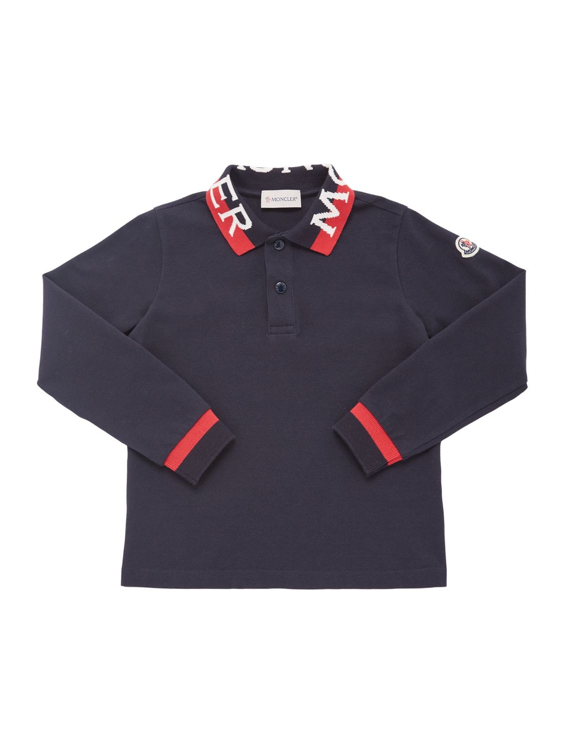 Moncler Kids' Cotton Piquet L/s Polo Shirt In Navy