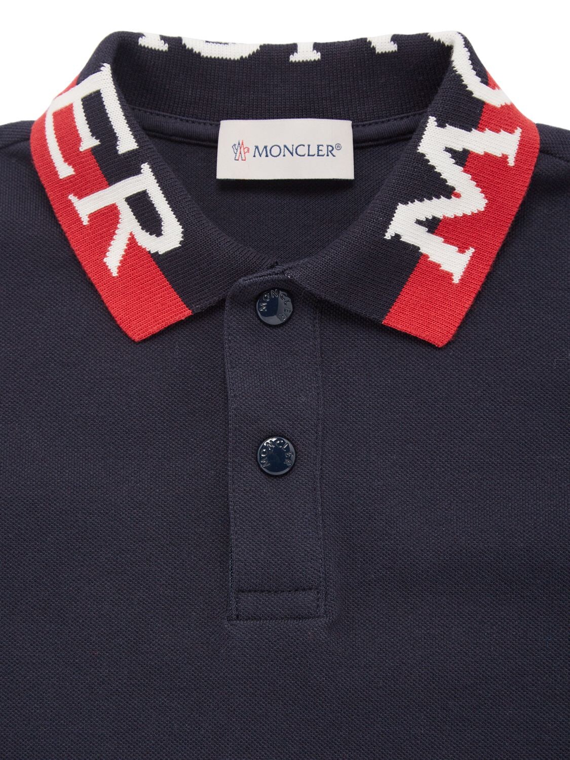 Shop Moncler Cotton Piquet L/s Polo Shirt In Navy