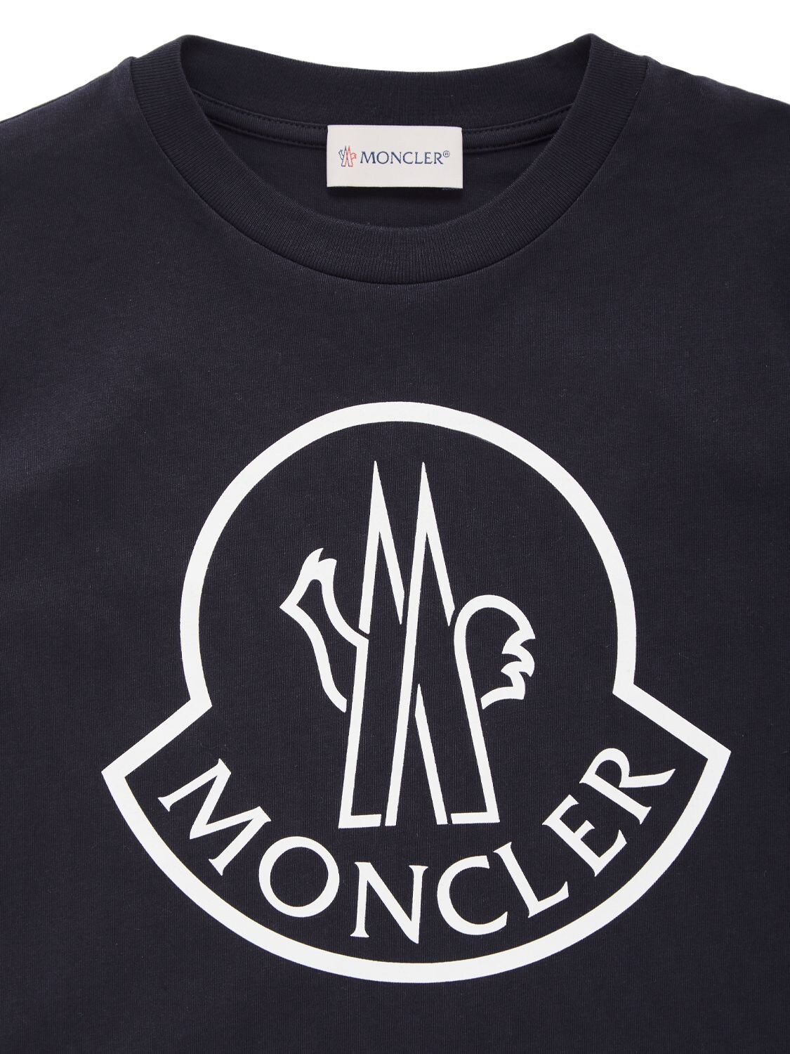 Shop Moncler Logo Cotton Jersey T-shirt In Navy