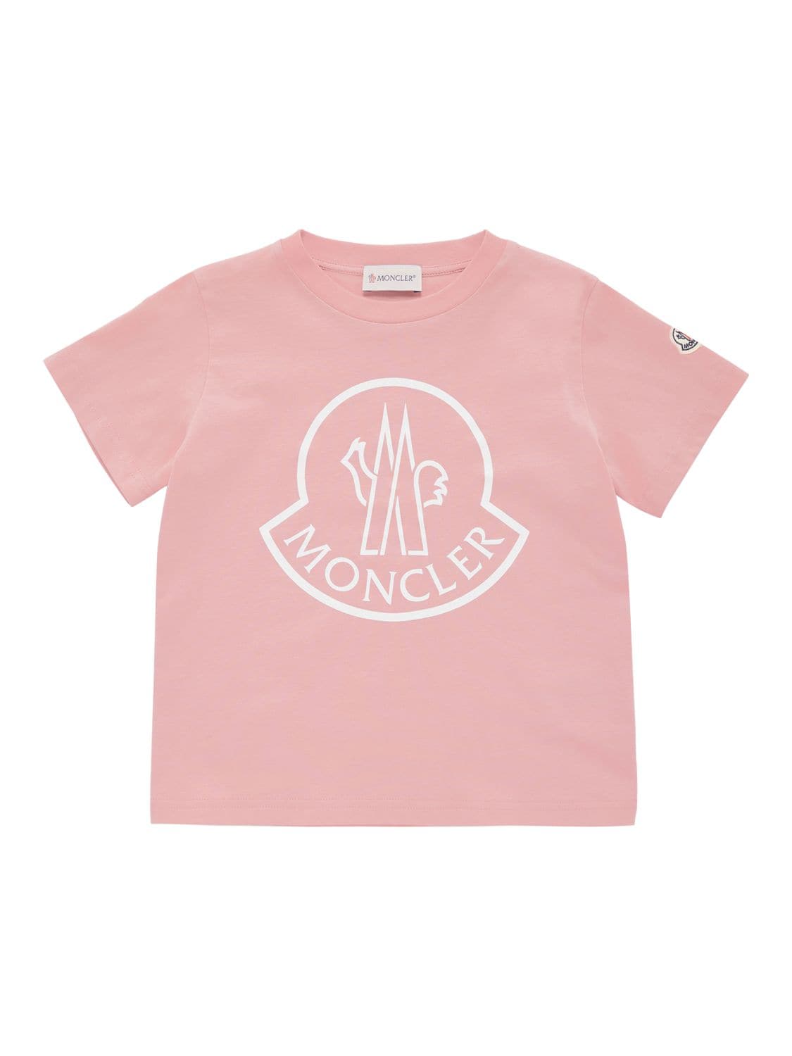 Moncler Kids' Logo Cotton Jersey T-shirt In Pink