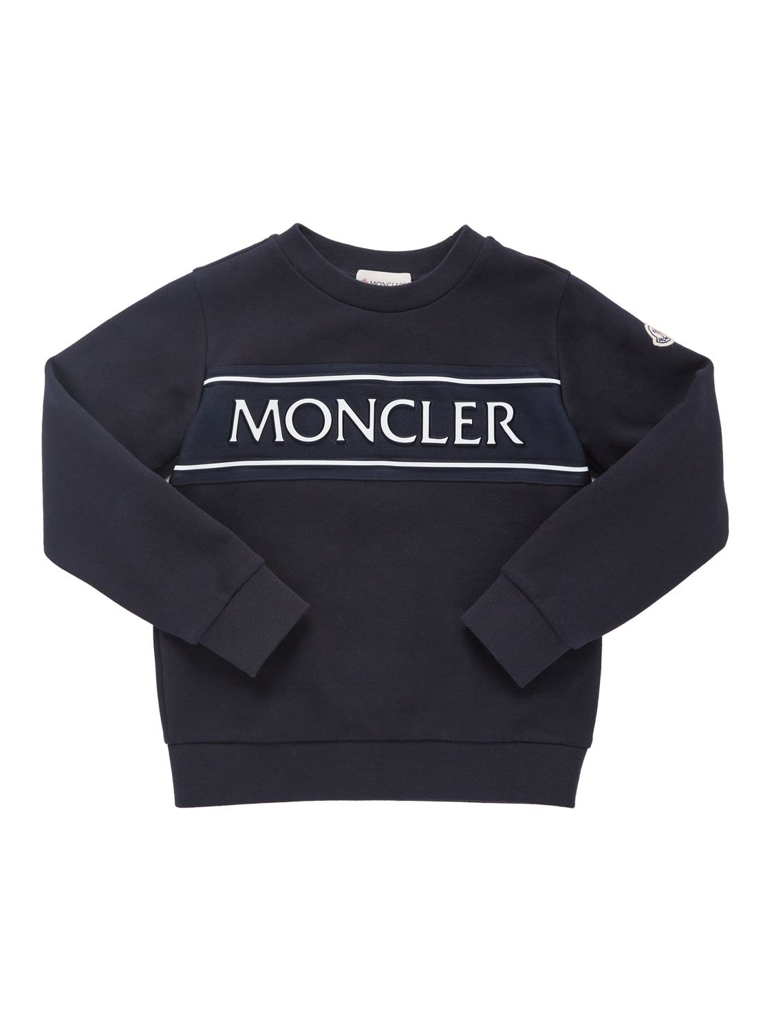 Moncler Kids' Brushed Cotton Sweatshirt In Navy