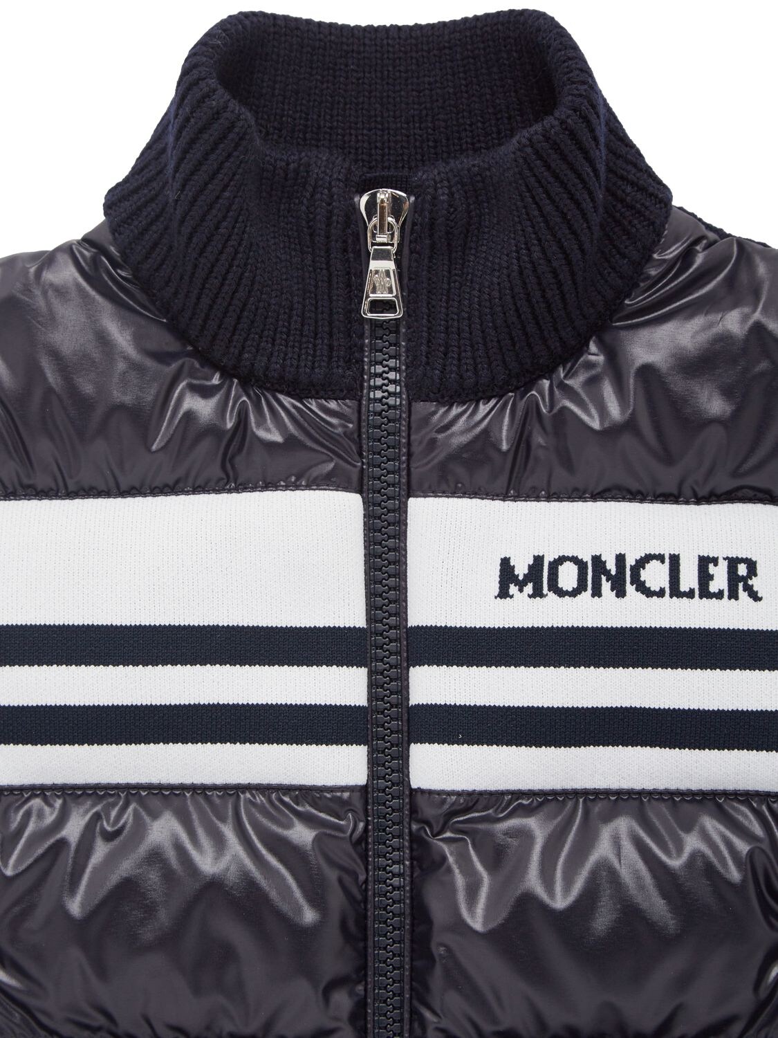 Shop Moncler Fine Wool Tricot & Nylon Down Jacket In Dark Blue