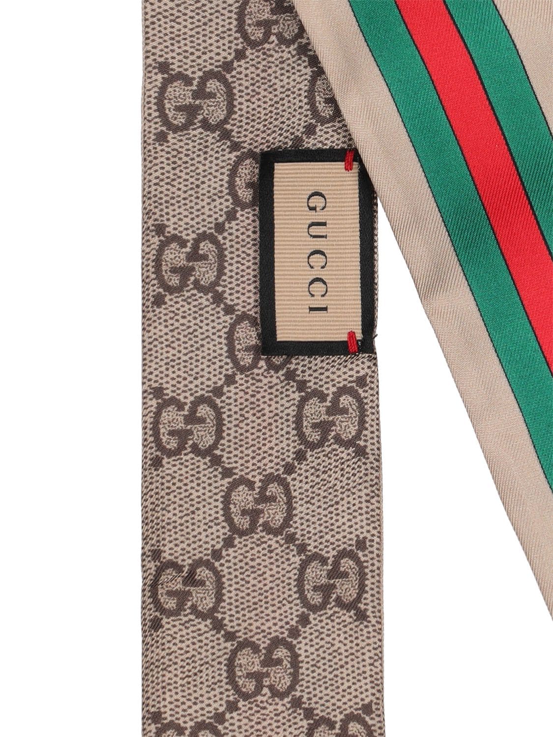 Shop Gucci Interlocking G Web Print Silk Neck Bow In Brown,multi
