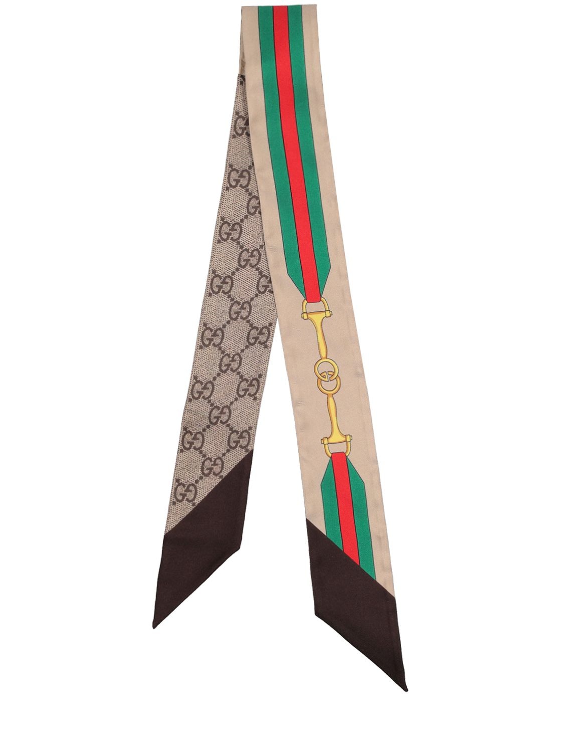 Shop Gucci Interlocking G Web Print Silk Neck Bow In Brown,multi