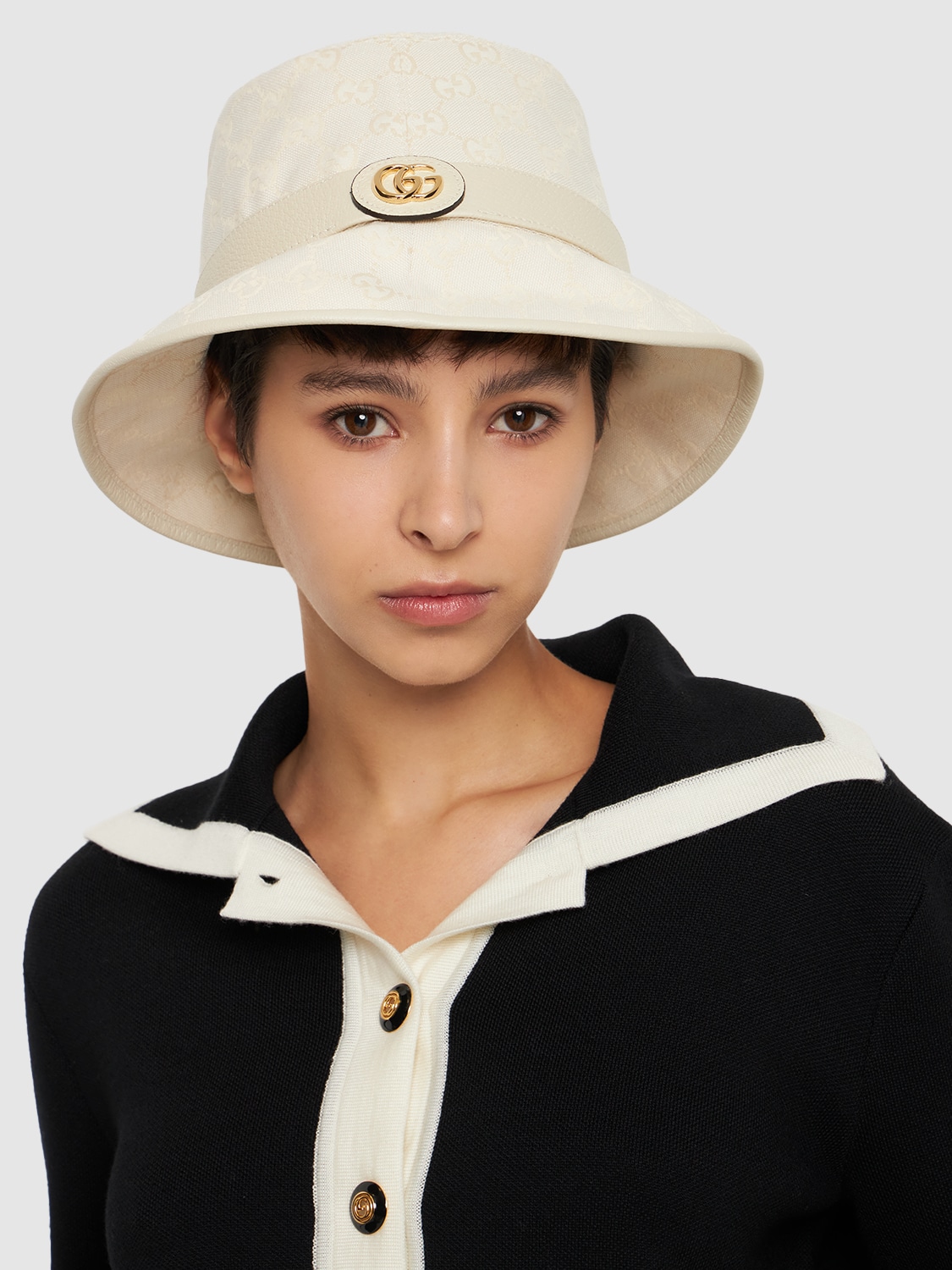 Shop Gucci Gg Jago Cotton Blend Canvas Bucket Hat In Ivory