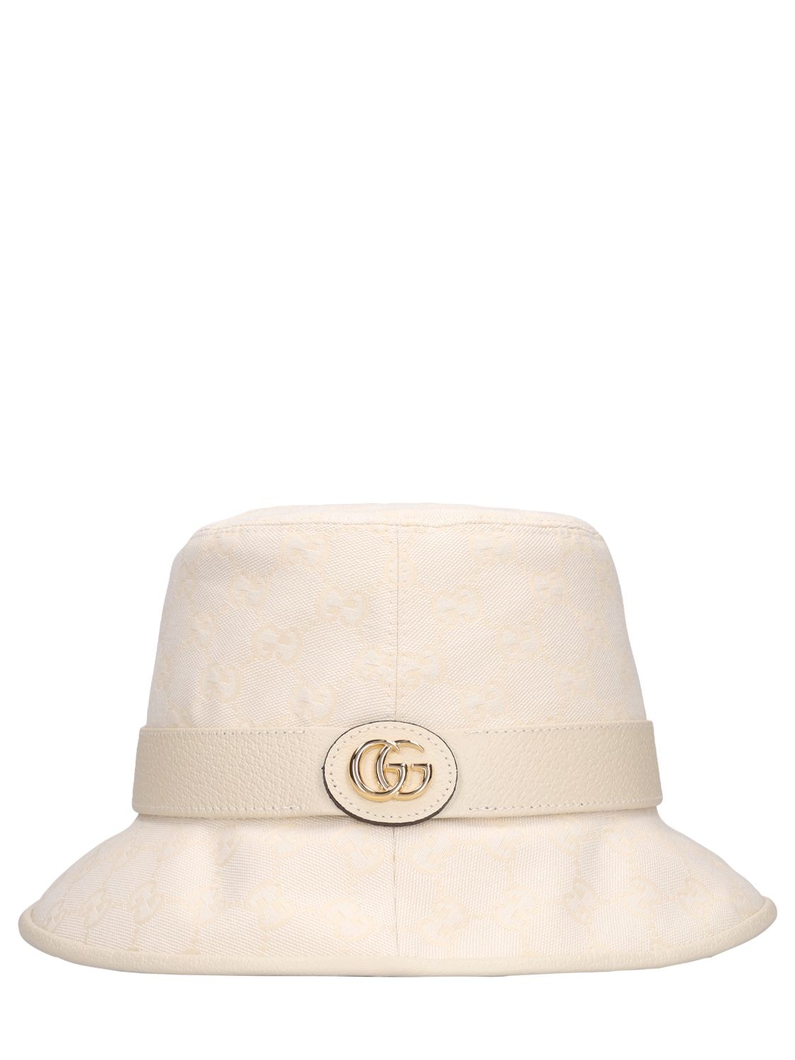 Gucci Gg Logo混棉帆布渔夫帽 In Ivory