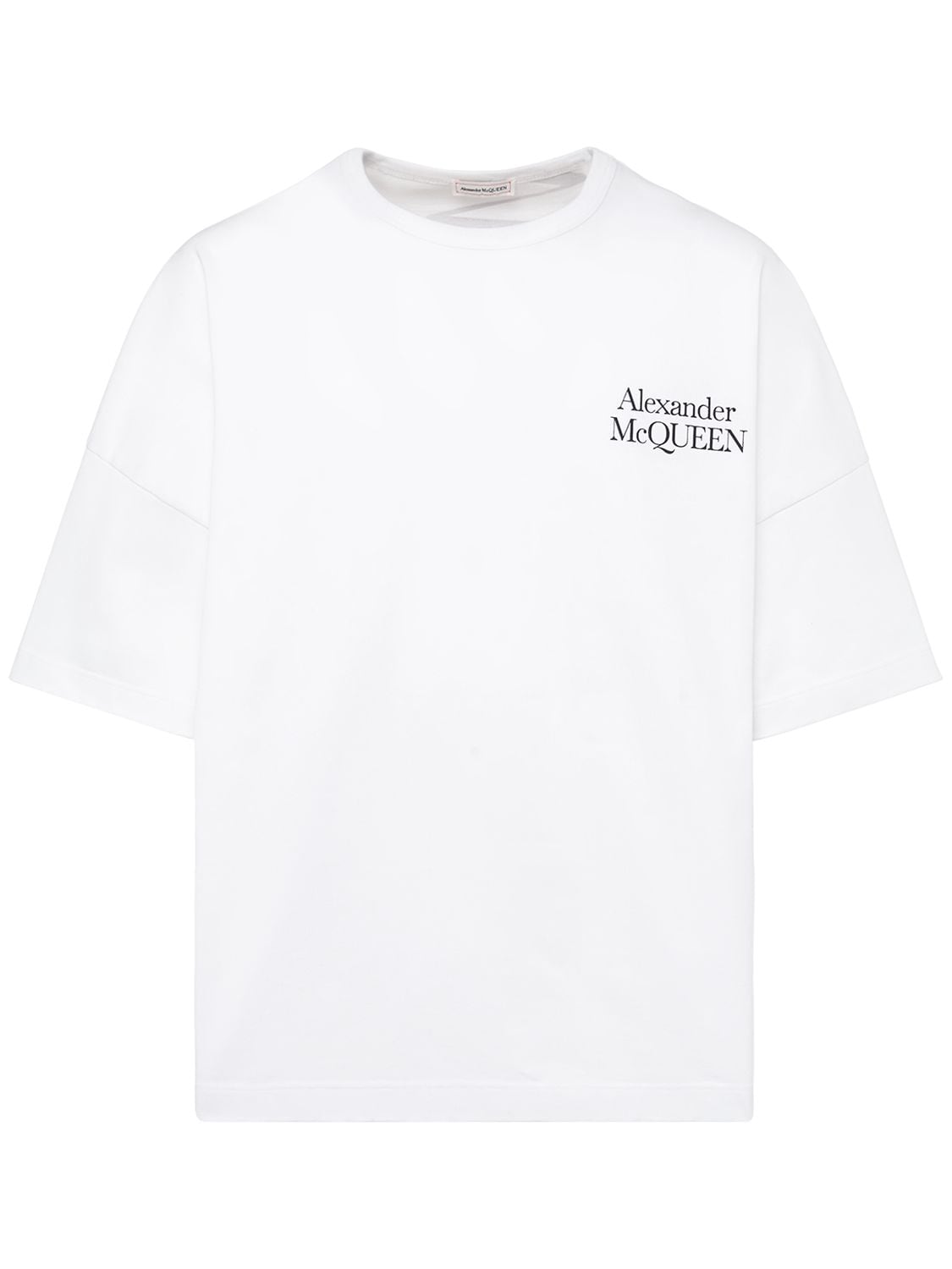 Alexander Mcqueen Logo Printed Cotton T-shirt In White,black