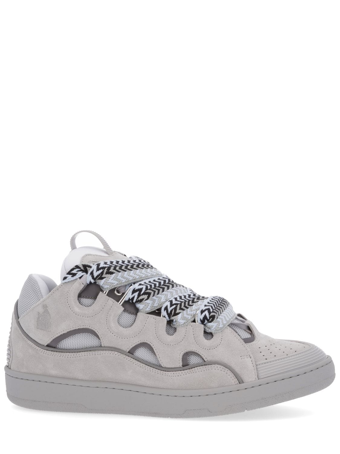 Lanvin Curb Leather Sneakers In Grey