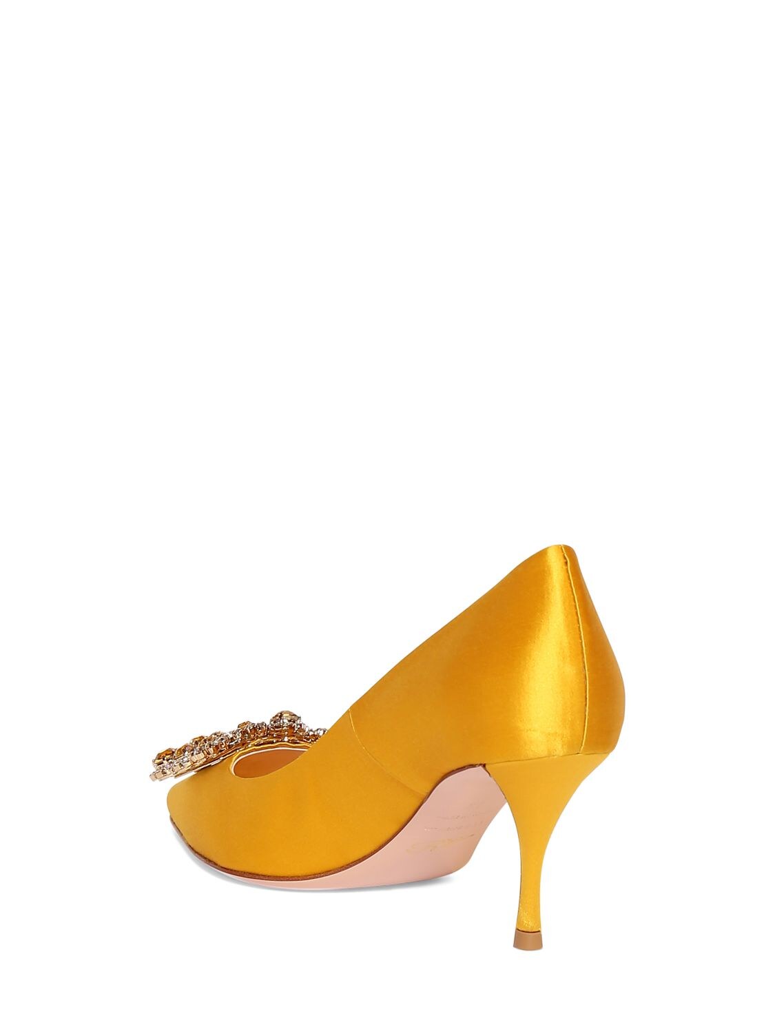 Shop Roger Vivier 65mm Flower Crystal & Satin Pumps In Yellow