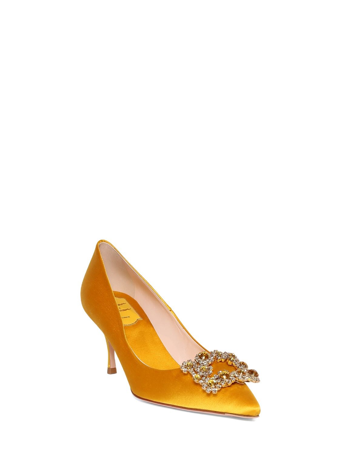Shop Roger Vivier 65mm Flower Crystal & Satin Pumps In Yellow