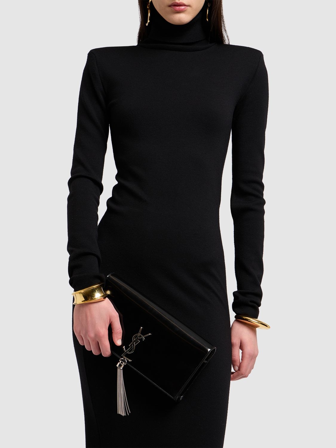 Shop Saint Laurent Kate Brushed Leather Clutch W/ Tassel In Black