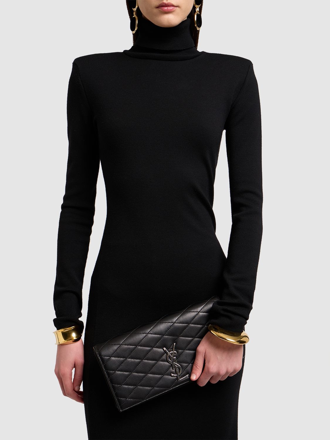 Shop Saint Laurent Kate Leather Clutch In Black