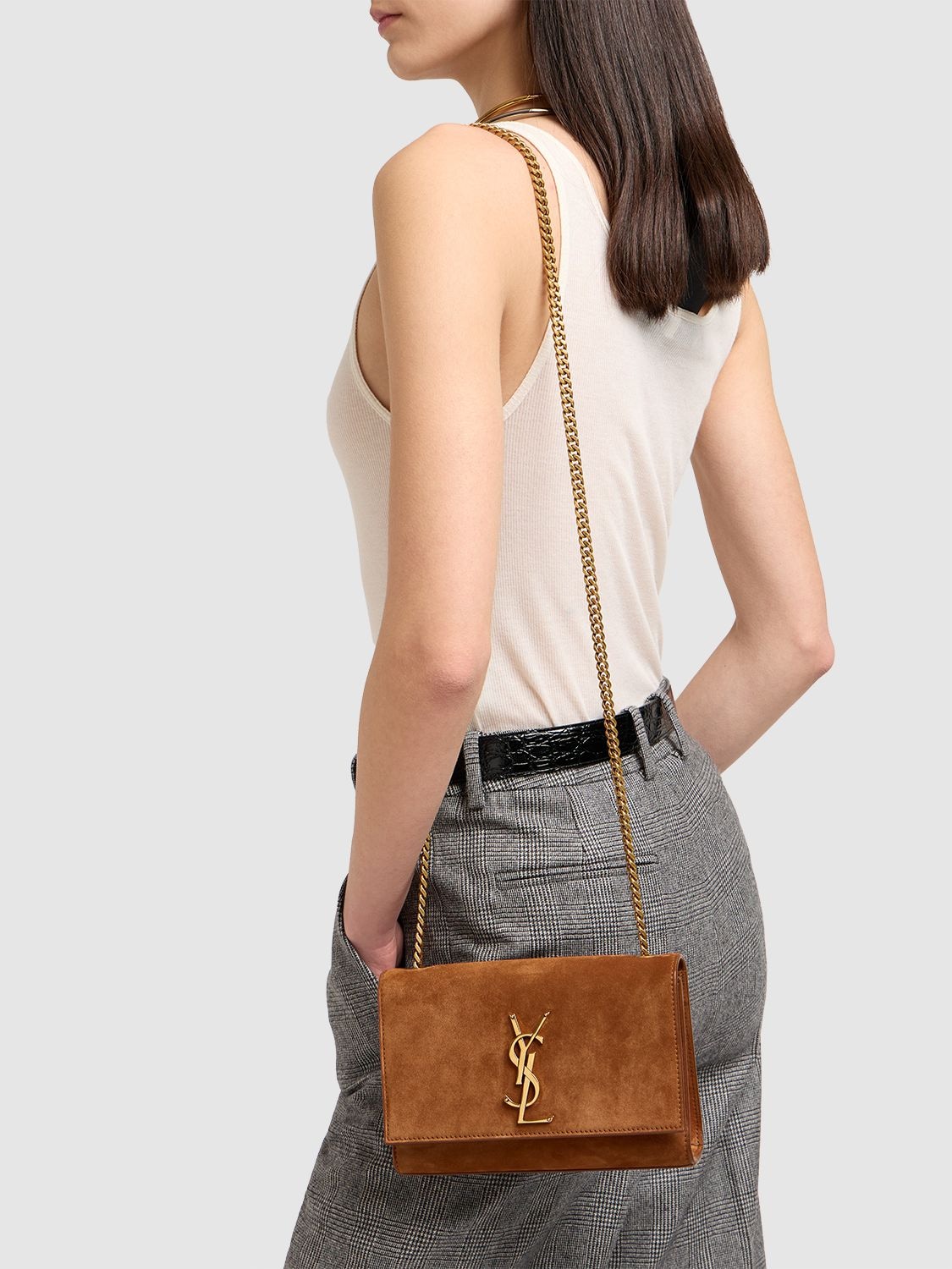 Shop Saint Laurent Small Kate Leather Shoulder Bag In Camel