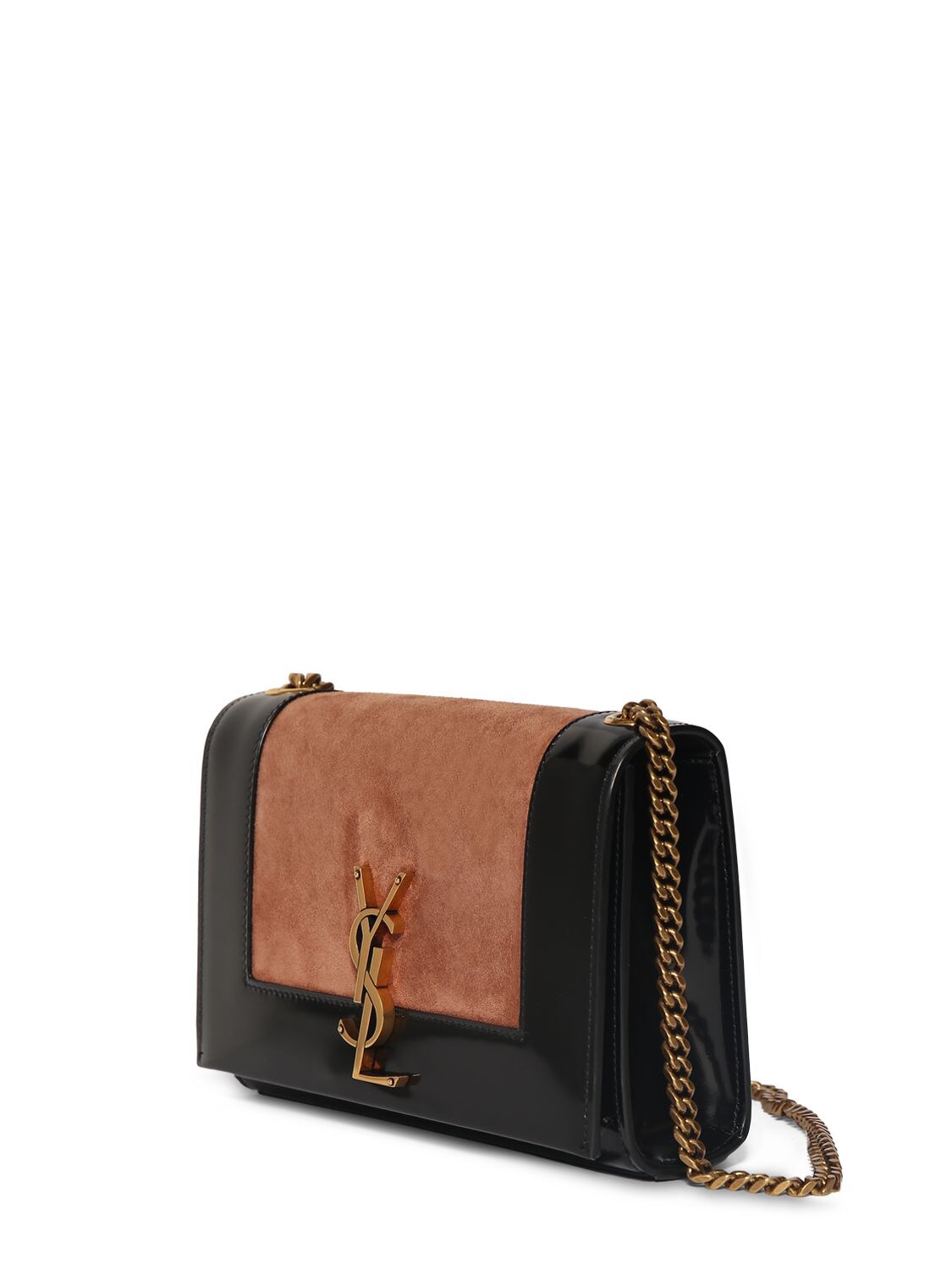 Shop Saint Laurent Small Kate Suede & Leather Shoulder Bag In Peach,black