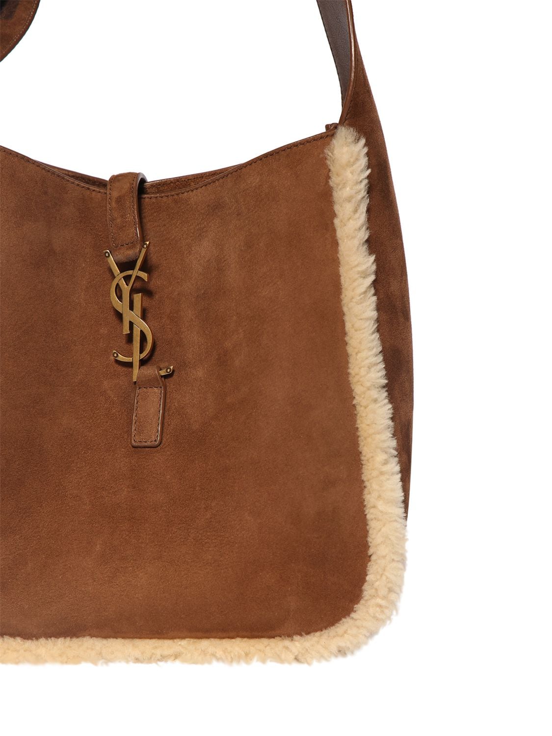 Saint Laurent Le 5 A 7 Shearling Suede Shoulder Bag