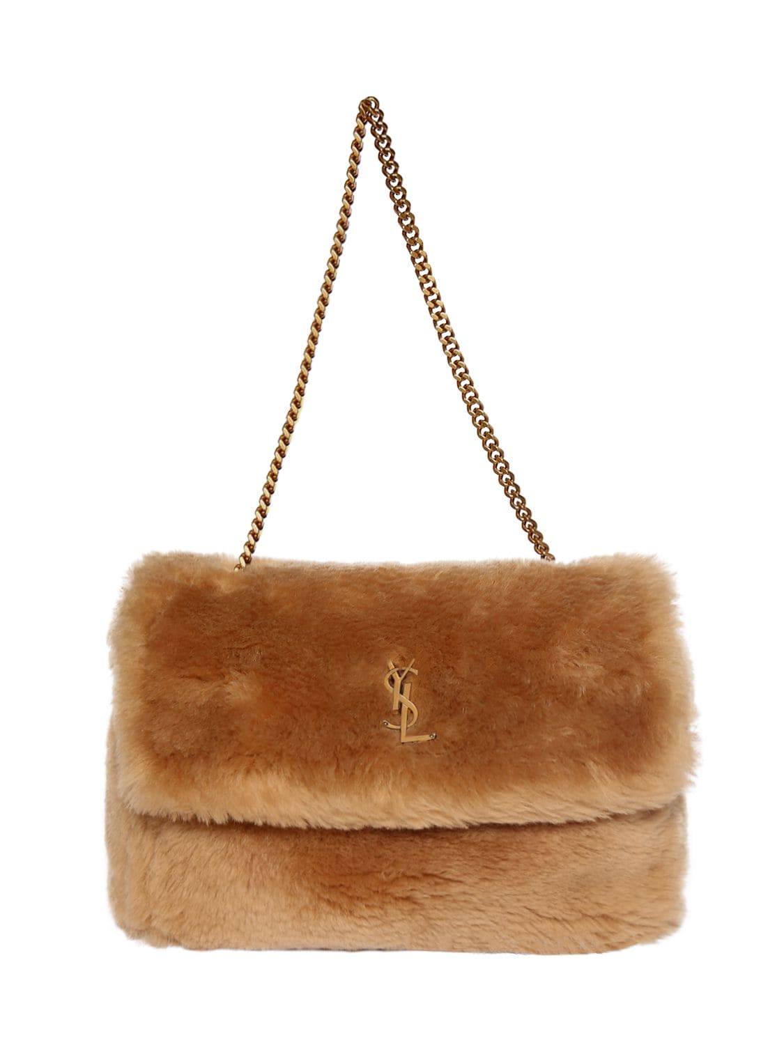 Saint Laurent Small Kate Fur Shoulder Bag In Dark Brown
