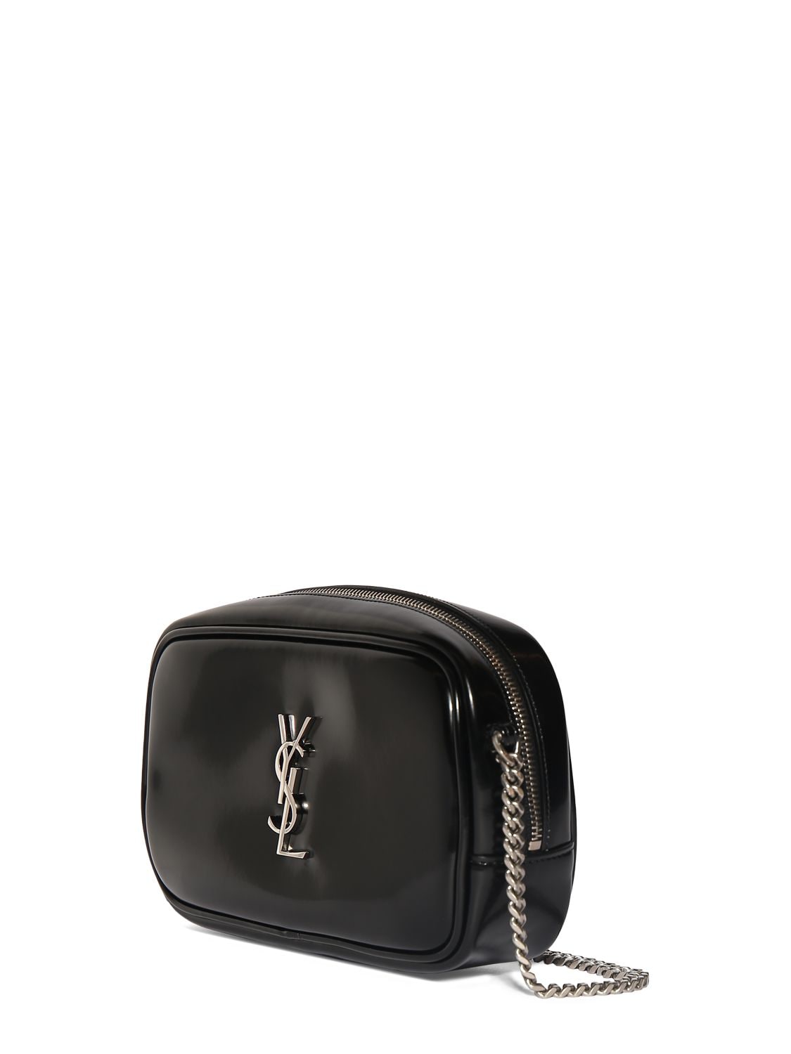 Shop Saint Laurent Mini Lou Shiny Canvas Shoulder Bag In Black