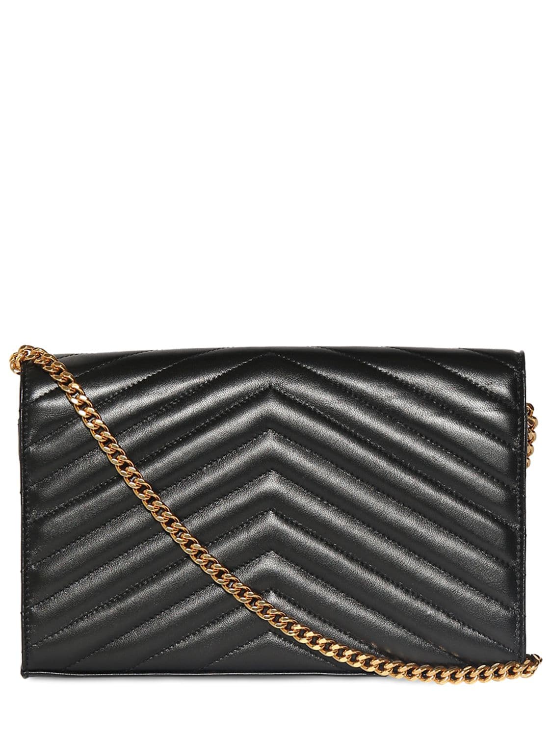 Shop Saint Laurent Cassandre Embossed Leather Chain Wallet In Black