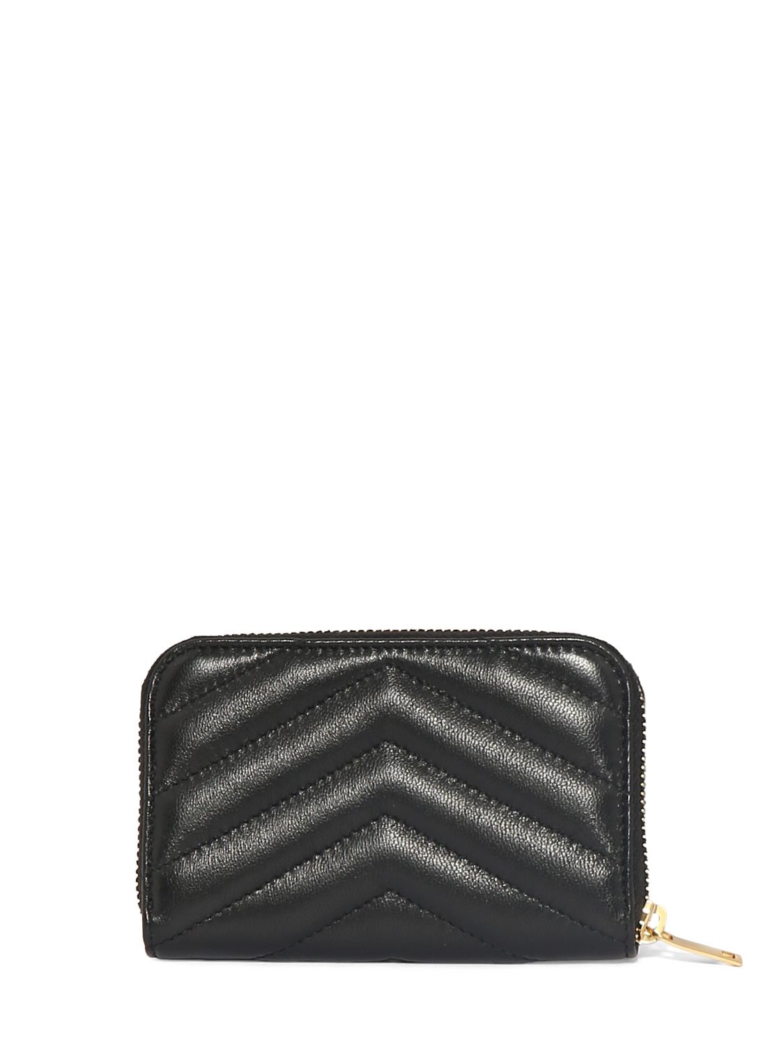 Shop Saint Laurent Cassandre Leather Zip Coin & Card Holder In Black