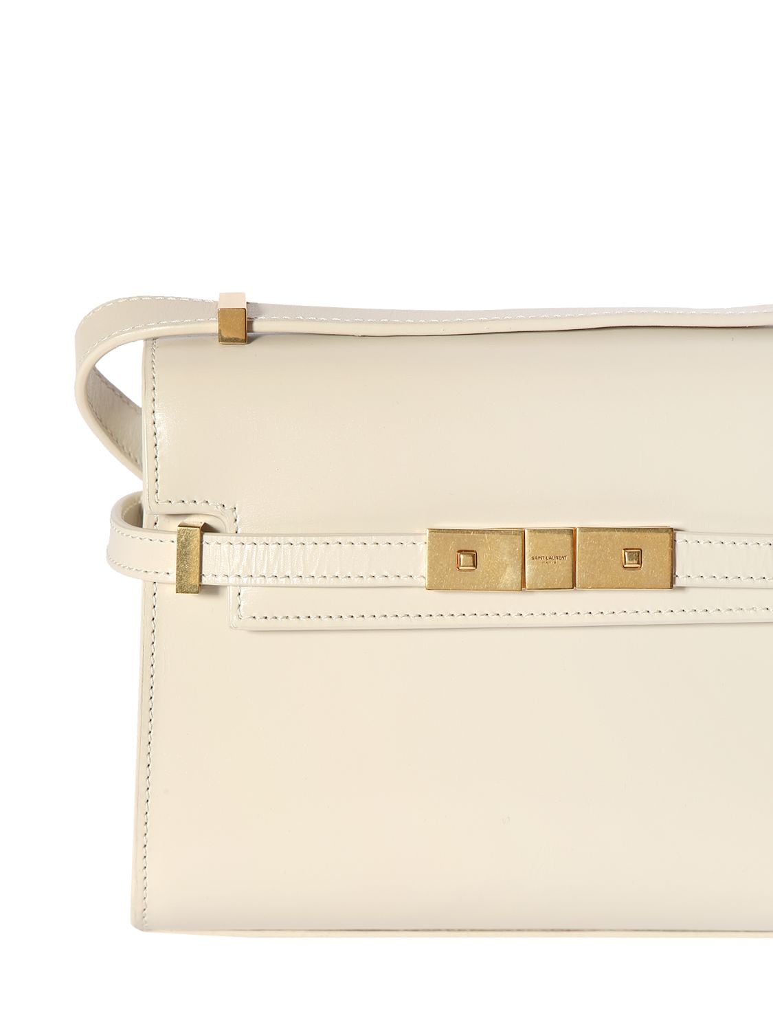 Shop Saint Laurent Mini Manhattan Leather Crossbody Bag In Crema Soft