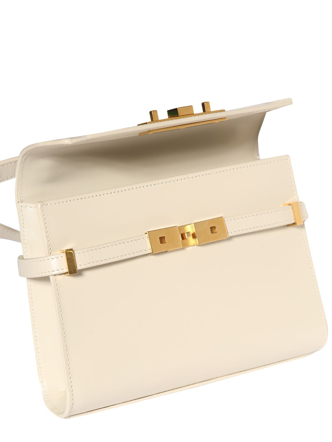 Shop Saint Laurent Mini Manhattan Leather Crossbody Bag In Crema Soft