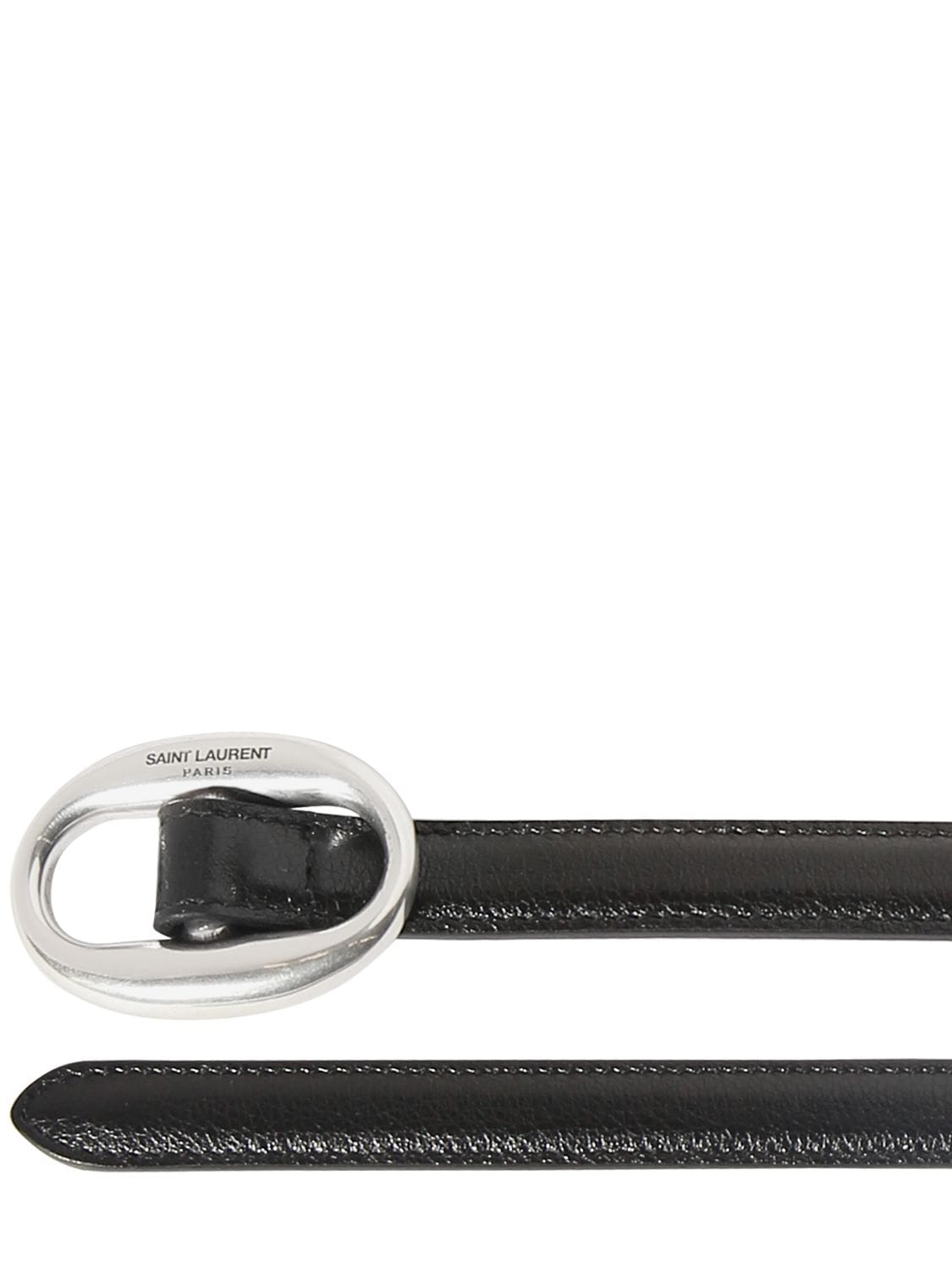 Shop Saint Laurent 15mm Oval Buckle Smooth Leather Belt In Black