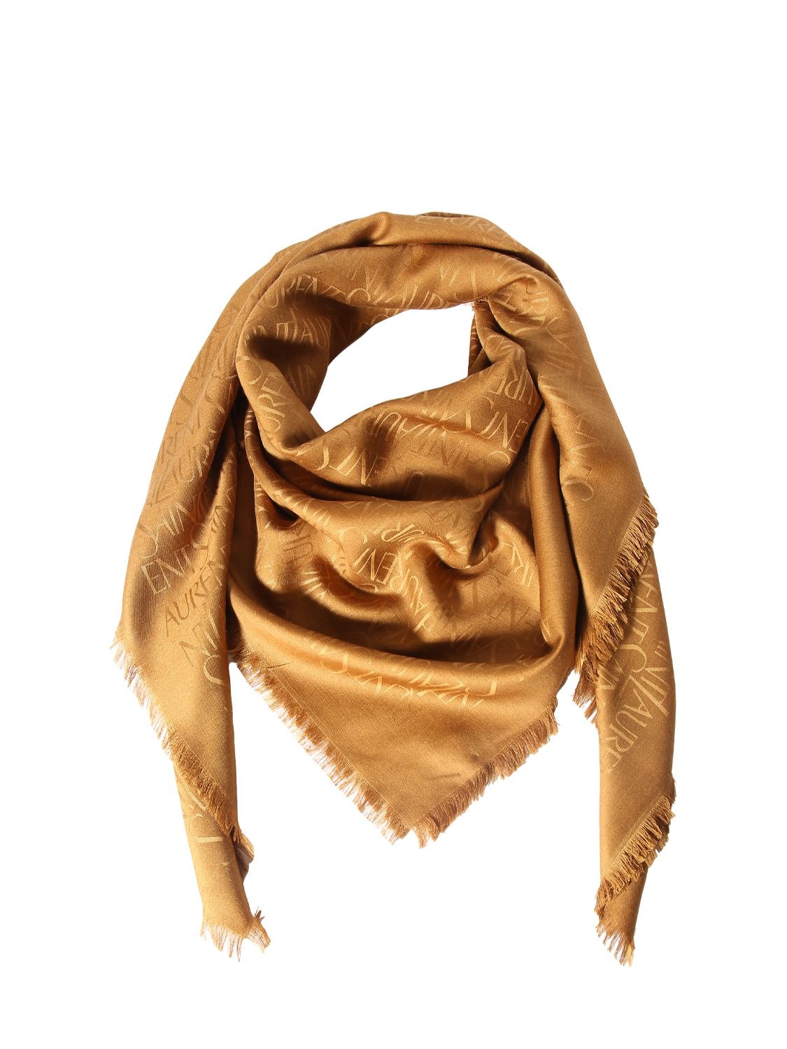 Saint Laurent Silk & Wool Jacquard Scarf In Golden Brown