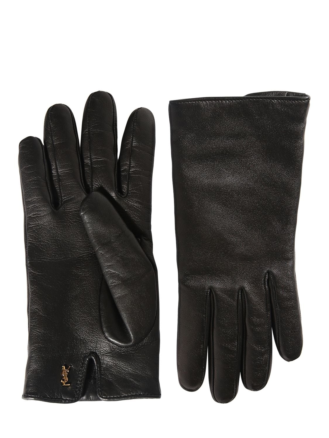 Saint Laurent Leather & Cashmere Short Gloves In Black