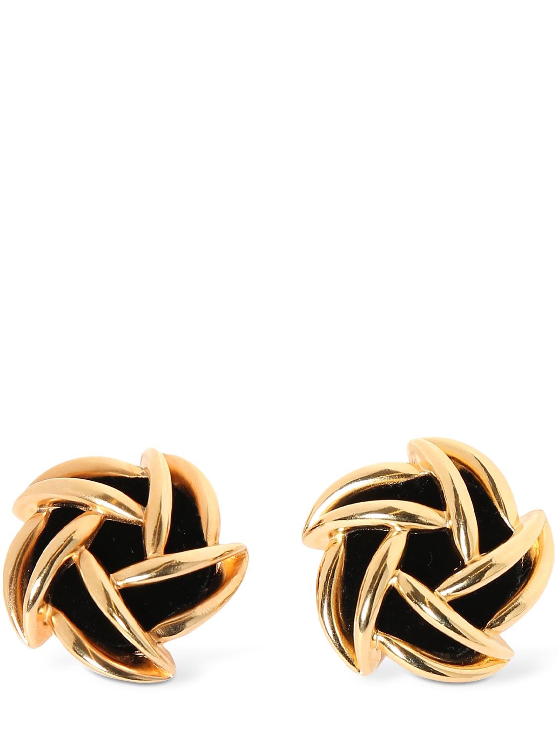 Saint Laurent Vintage Spiral Brass Earrings In Gold,black