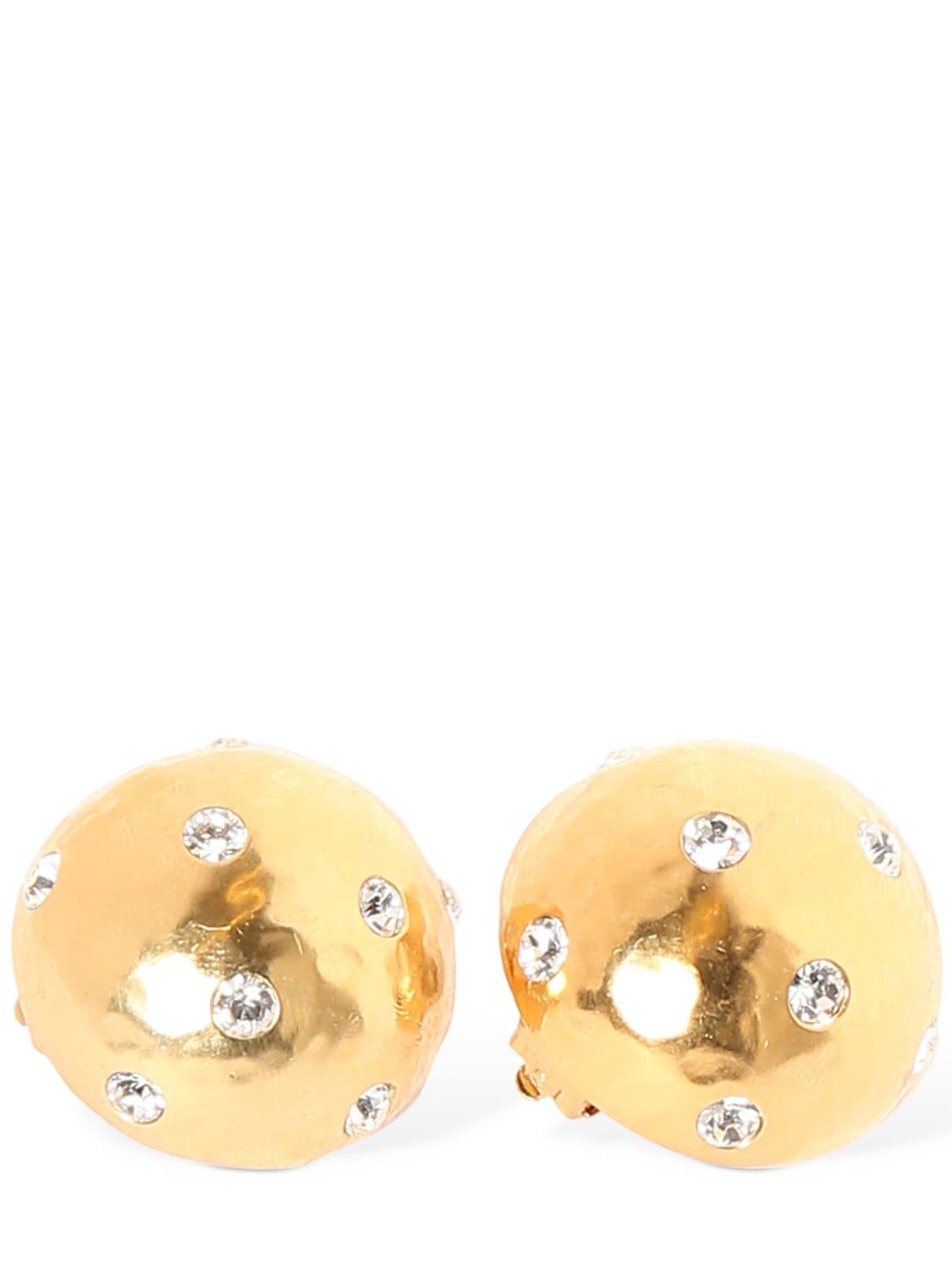 Shop Saint Laurent Brass & Crystal Dome Earrings In Gold,crystal