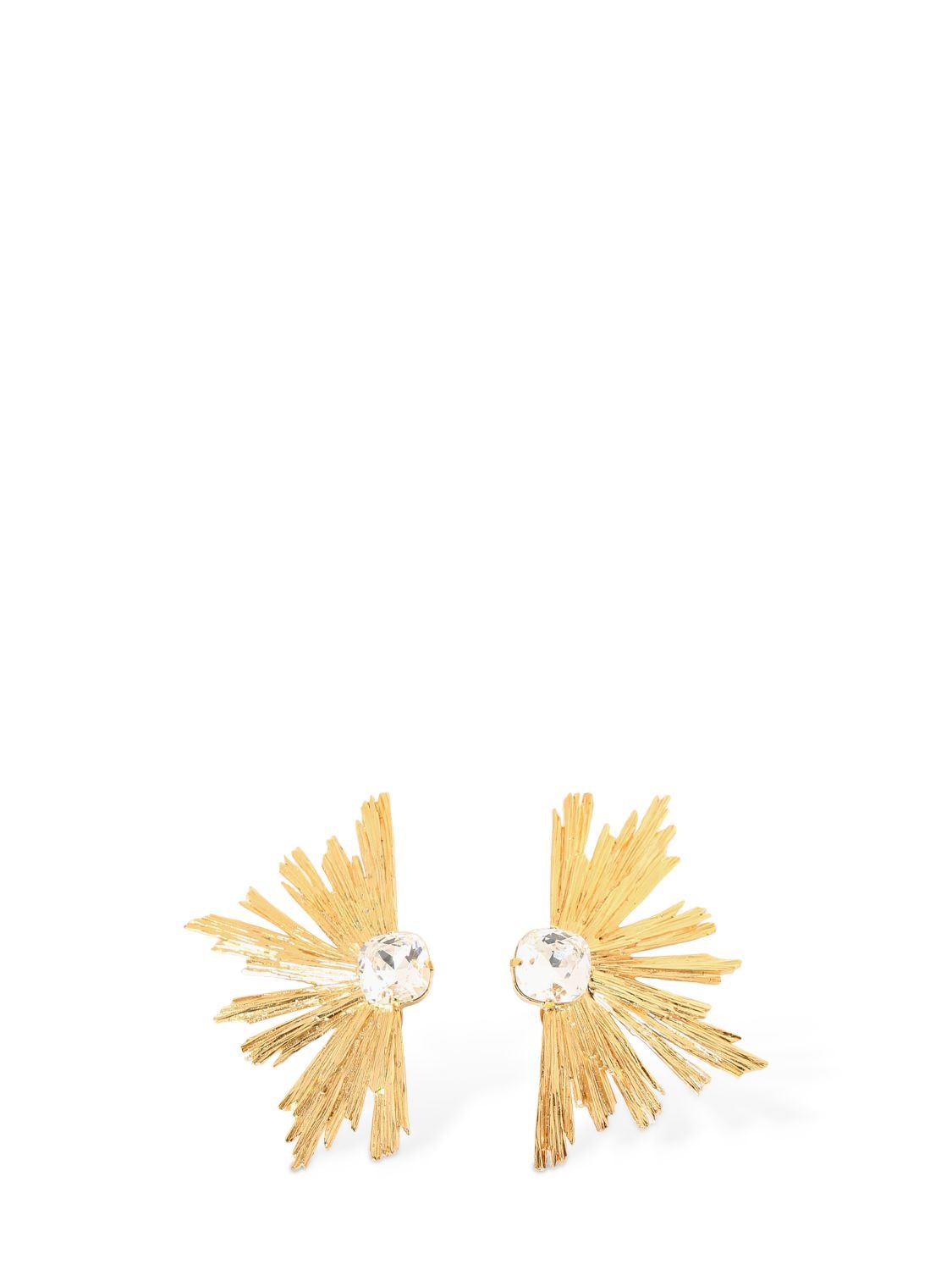 Saint Laurent Brass & Crystal Sun Earrings In Gold,crystal