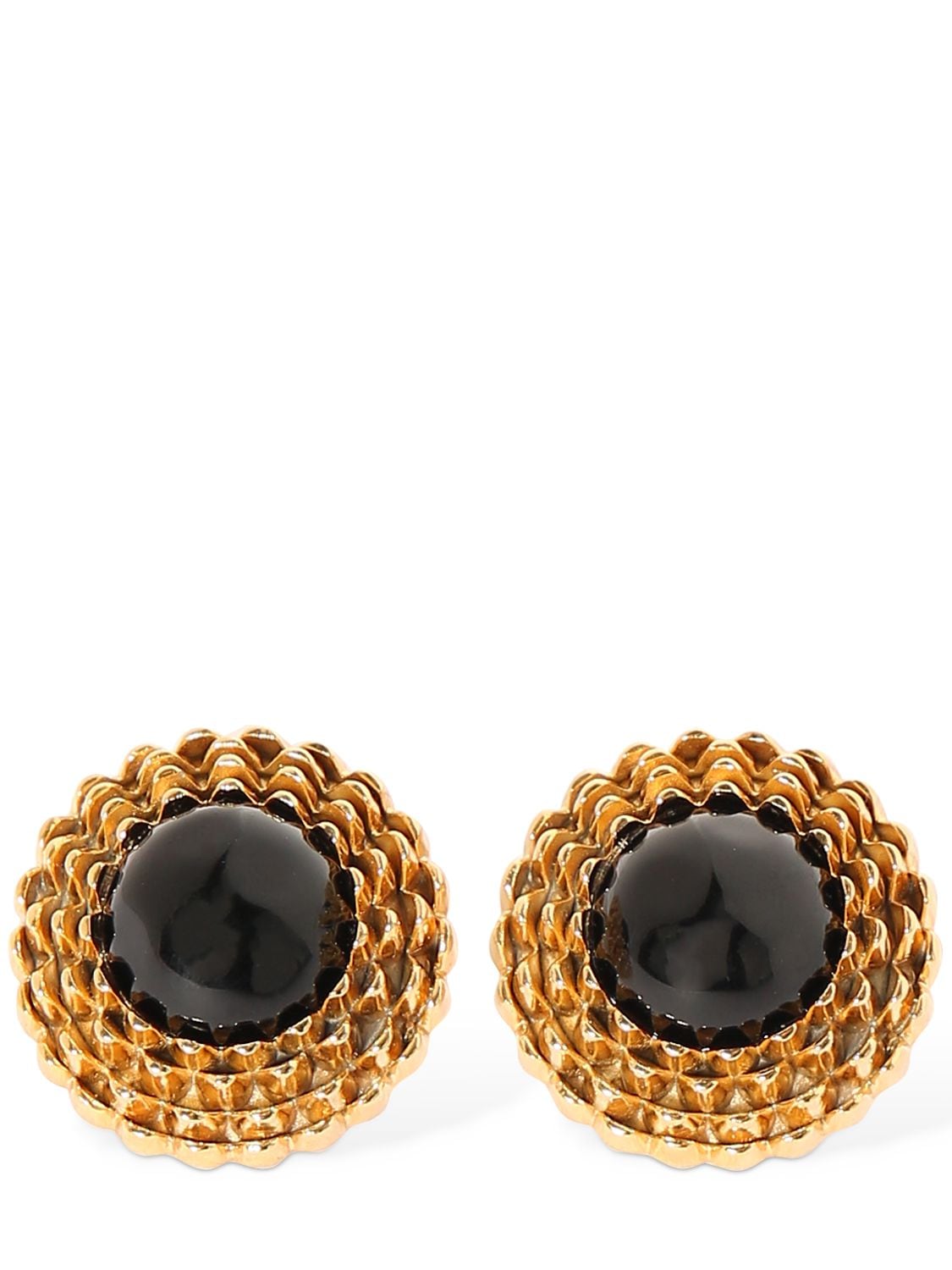 Saint Laurent Vintage Cabochon Brass Earrings In Gold,black