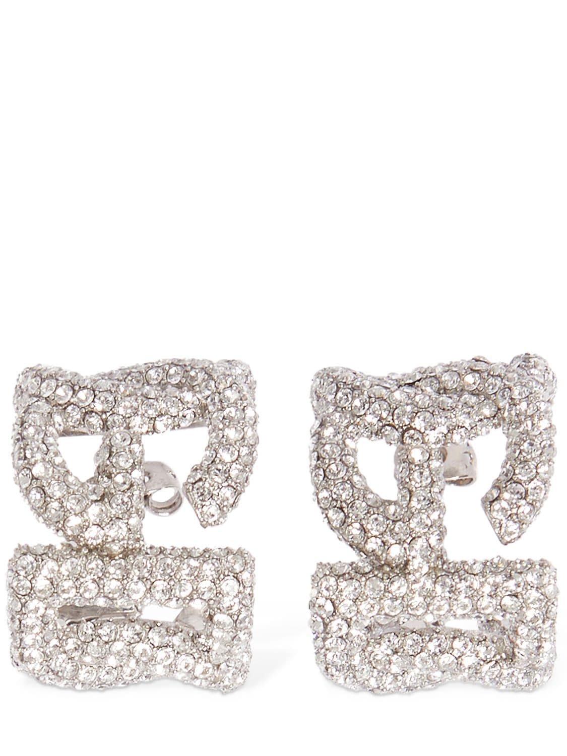 Dolce & Gabbana Crystal Embellished Dg Hoop Earrings In Silver