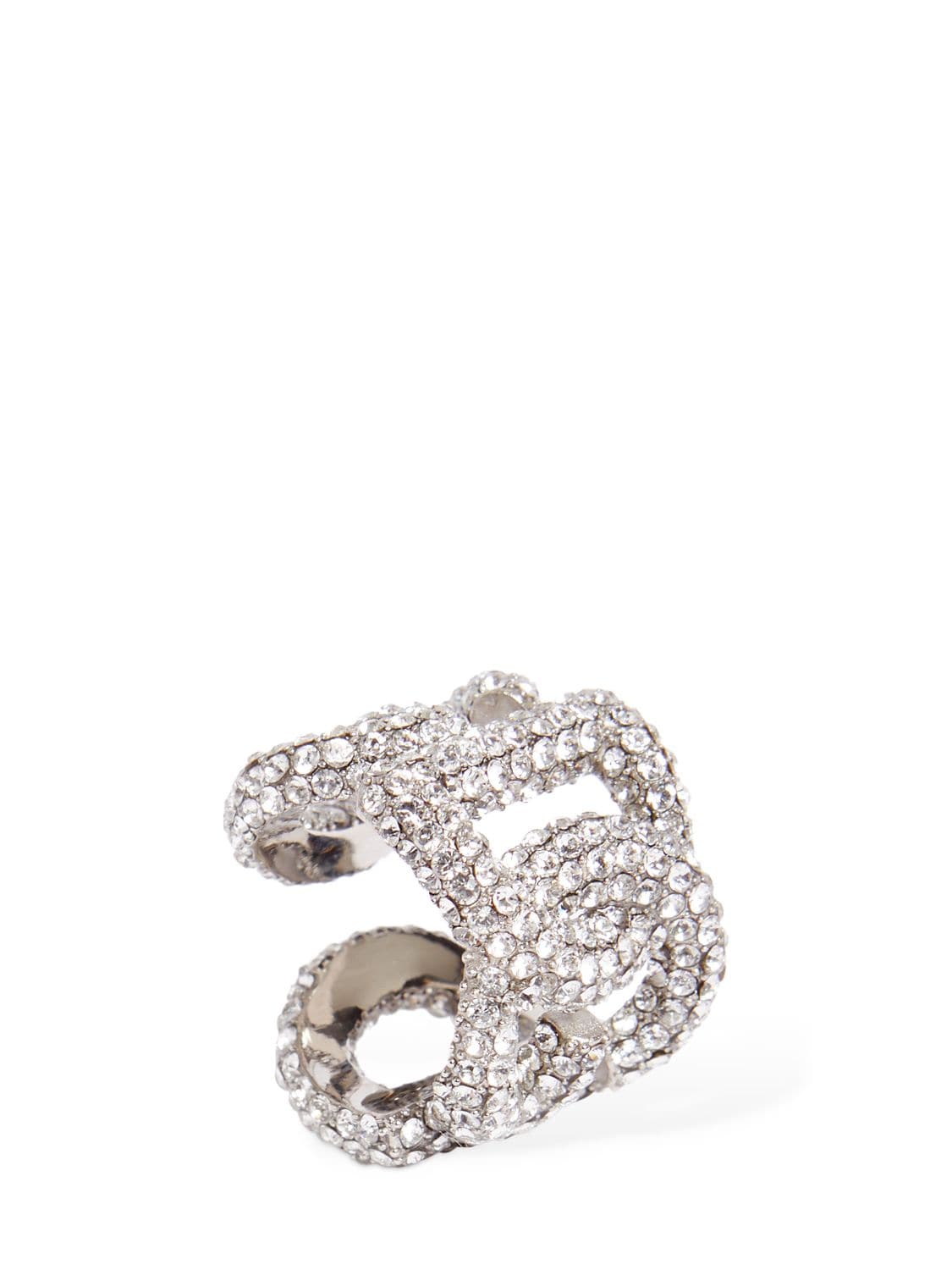 Shop Dolce & Gabbana Crystal Embellished Dg Thick Ring In Silver