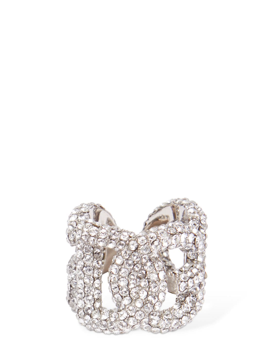 Shop Dolce & Gabbana Crystal Embellished Dg Thick Ring In Silver