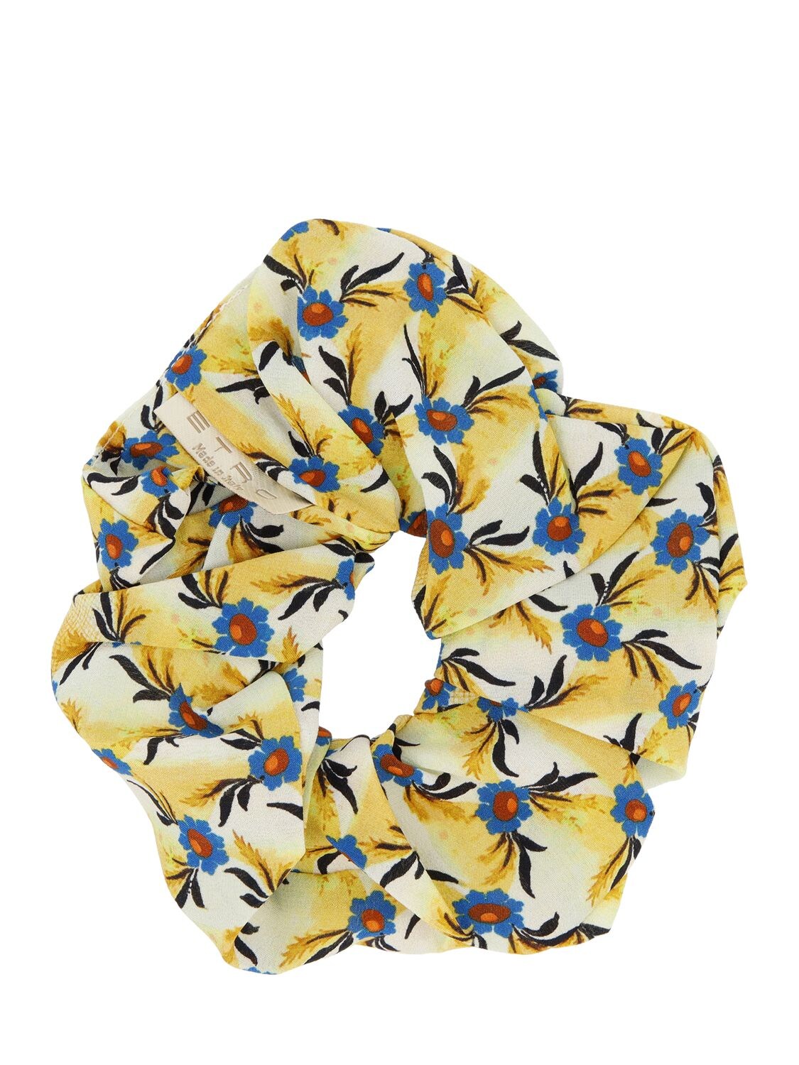 Shop Etro Printed Silk Scrunchie In Multi,yellow