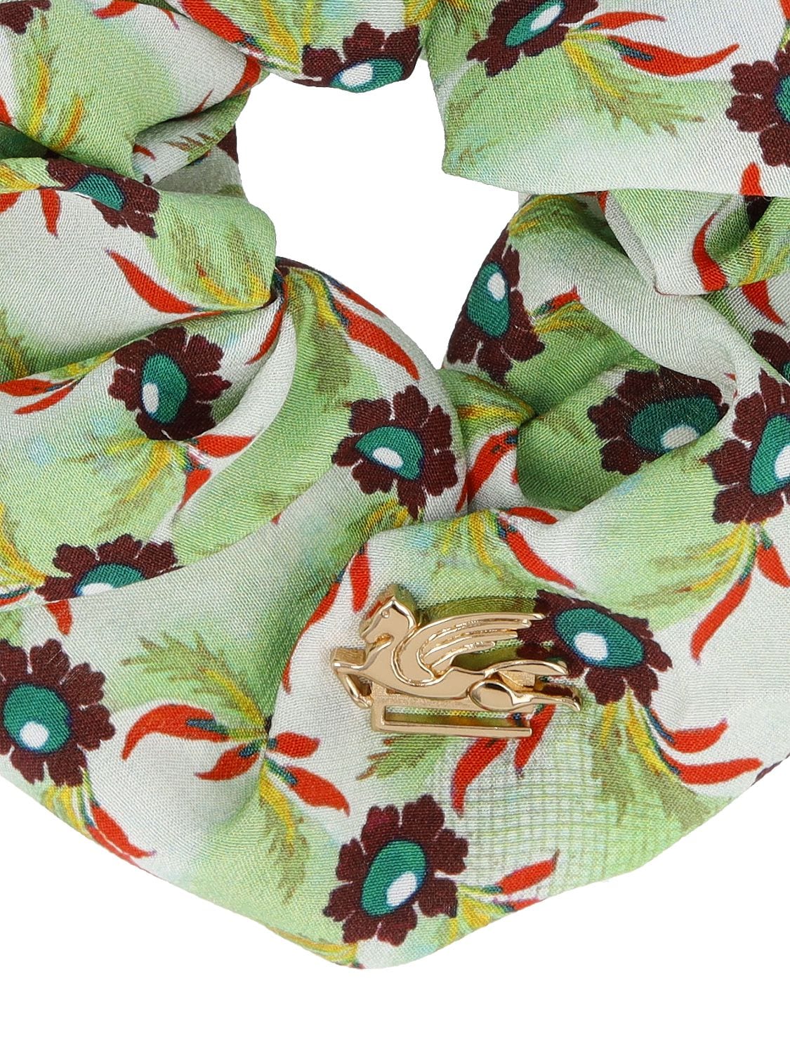 Shop Etro Printed Silk Scrunchie In Multi,green