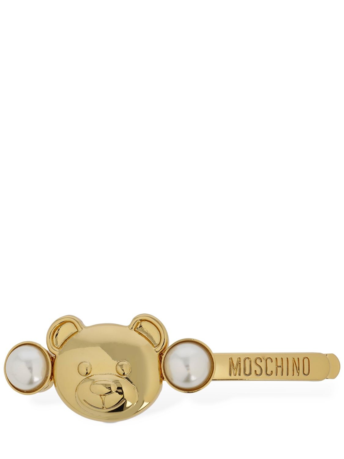Moschino Teddy Faux Pearl Hair Clip In Gold,white