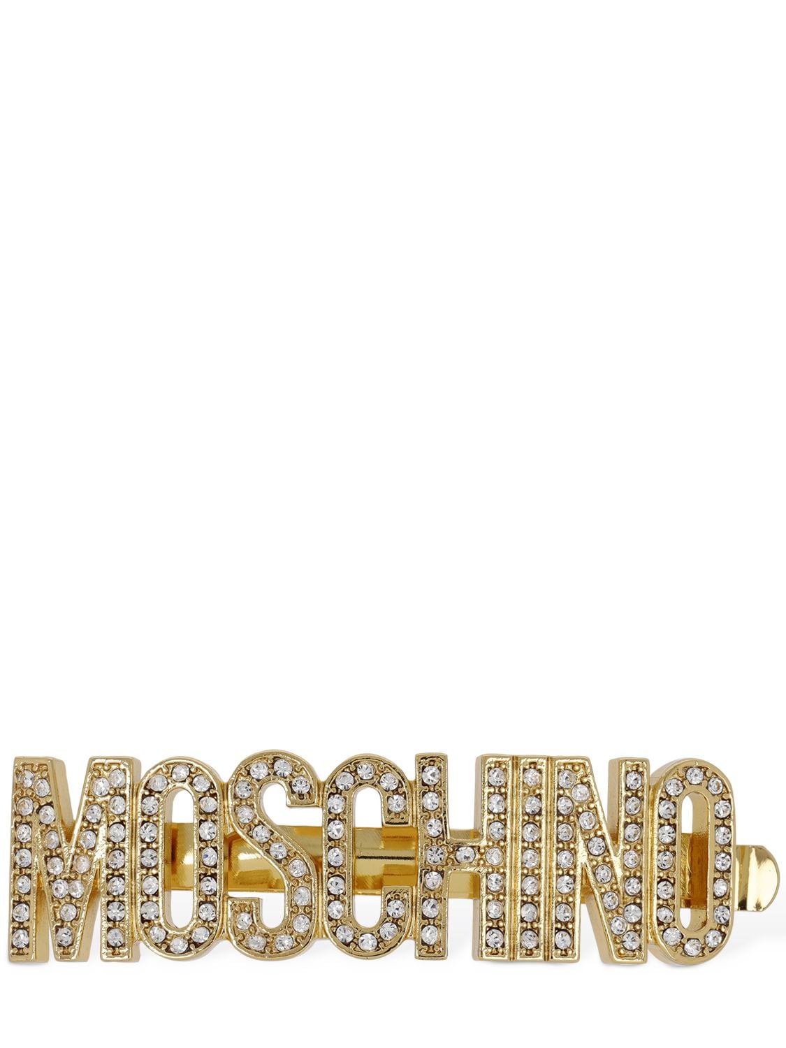 Shop Moschino Crystal Hair Clip In Gold,crystal