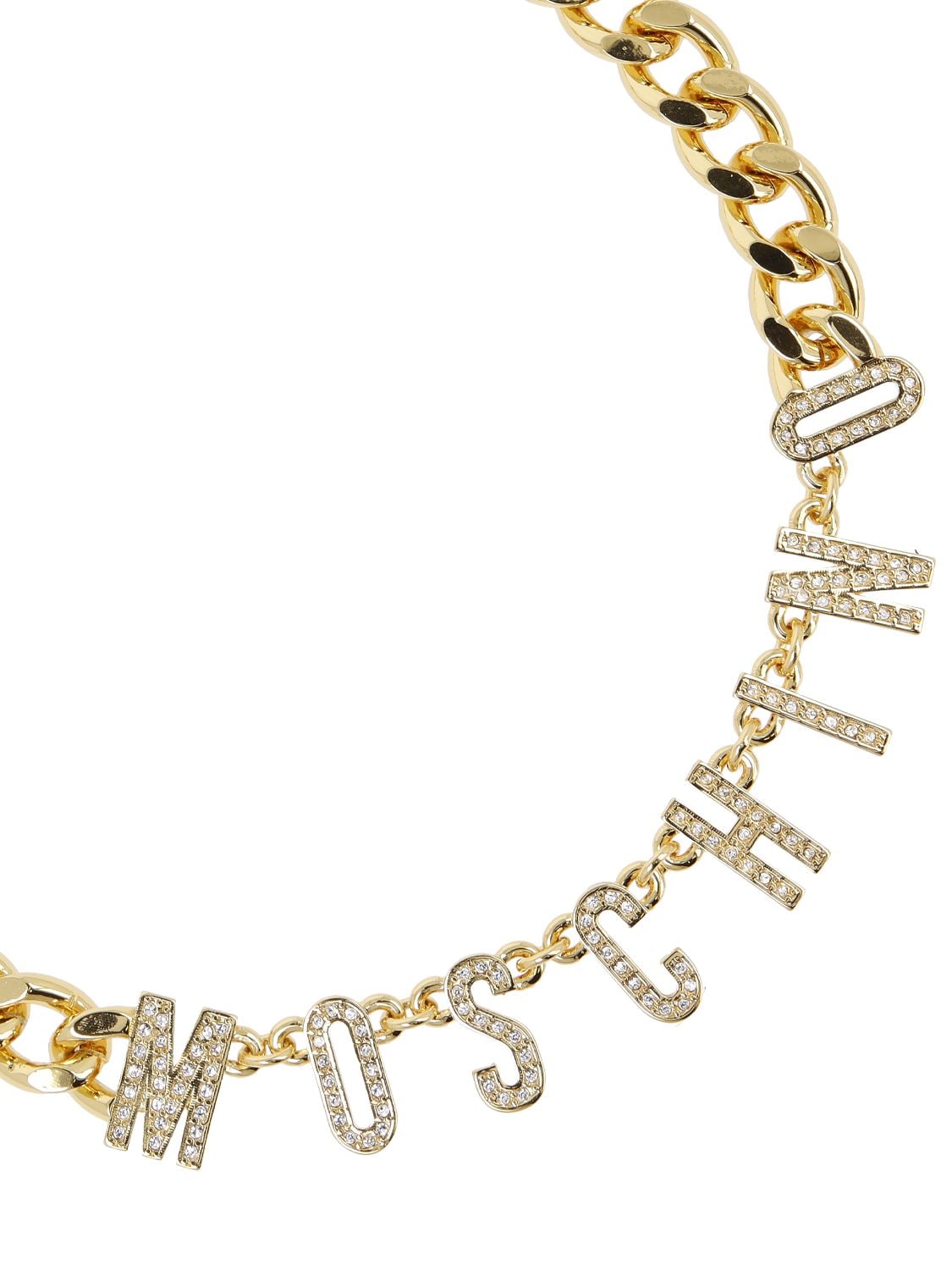 Shop Moschino Crystal Collar Necklace In Gold,crystal
