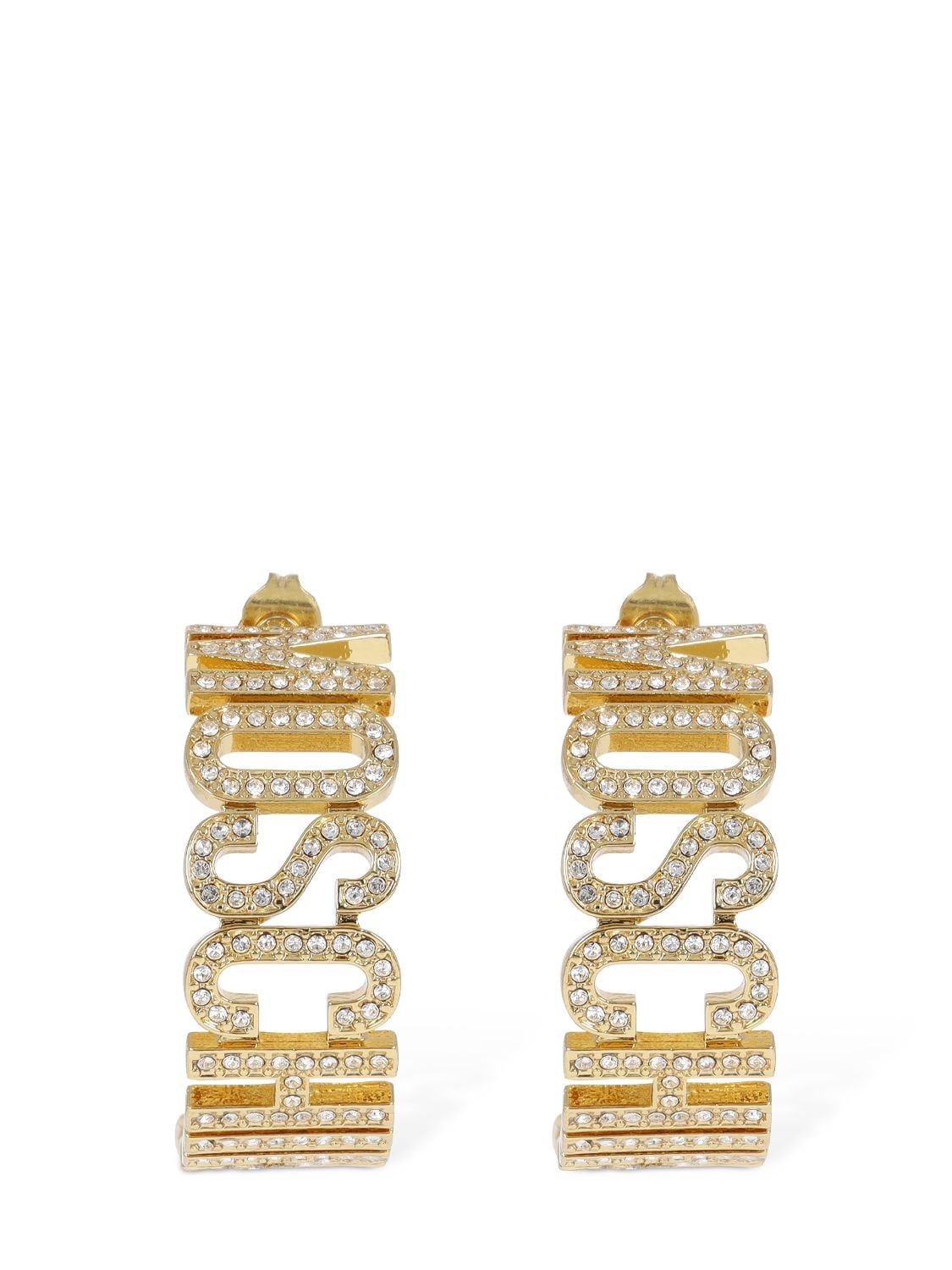 Moschino Crystal Hoop Earrings In Gold,crystal